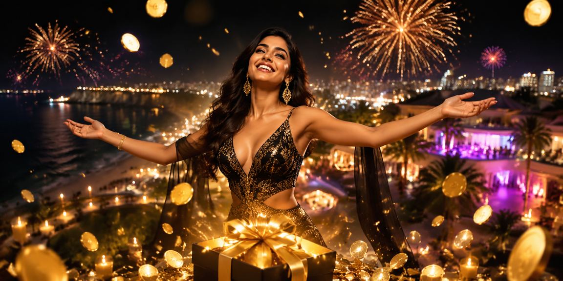 Young woman claiming exclusive beachfront promotions in Goa