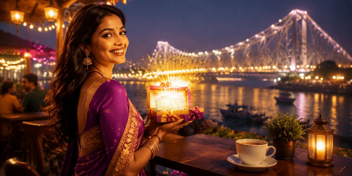 Night market near Howrah Bridge in Kolkata with lottery stalls
